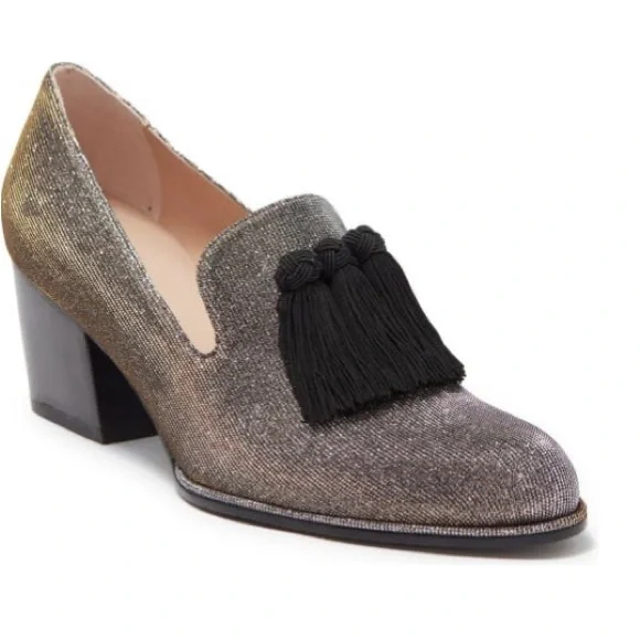 Stuart Weitzman Metallic Loafers with Tassels Stuart Weitzman Mila Lift Gunmetal Metallic Tassel Loafers  main image 2
